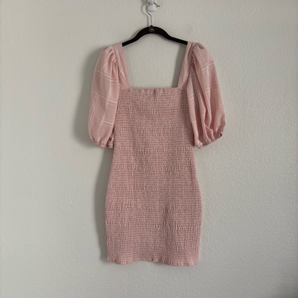 LPA Revolve Women's Size Large Blush Pink Smocked Dress w/Puff Sleeve - Picture 2 of 5